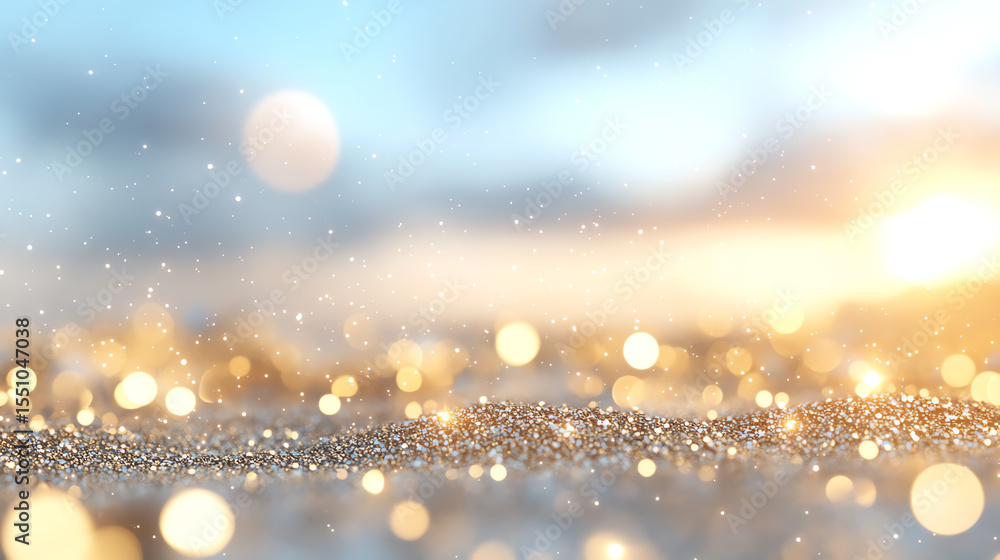 Poster A beautiful abstract representation of sunlight reflecting on a surface, creating a magical and sparkling effect with soft bokeh.