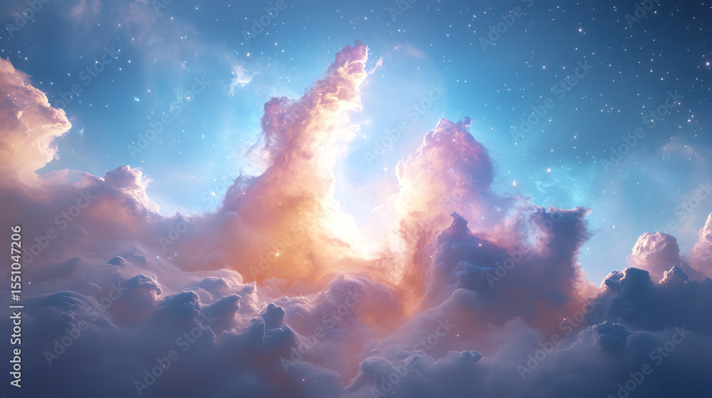 Poster a breathtaking sky adorned with colorful clouds and a mesmerizing glow illuminating the atmosphere a