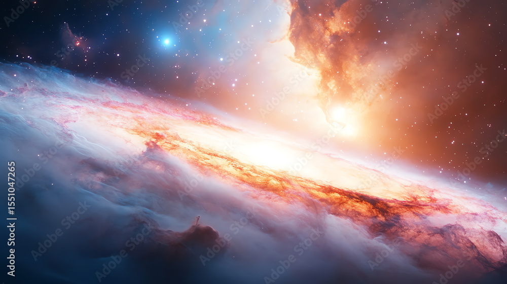 Poster a breathtaking view of a galaxy, showcasing vibrant colors and cosmic wonders in the vastness of spa
