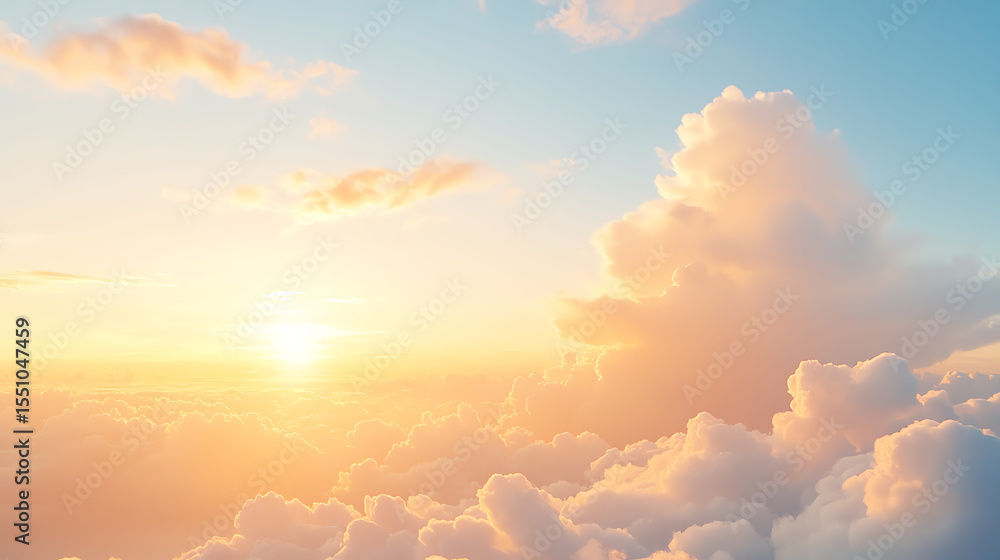 Poster A breathtaking view of the sky at sunset, illuminating the clouds with warm colors and creating a serene atmosphere of tranquility.