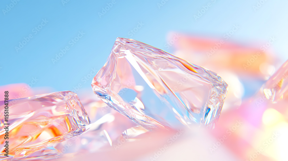 Aufkleber a close-up of sparkling ice cubes with a vibrant, colorful background, perfect for refreshing drink 
