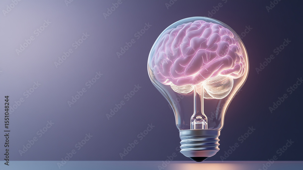 Poster a creative light bulb design featuring a brain, symbolizing innovative thinking and intelligence.