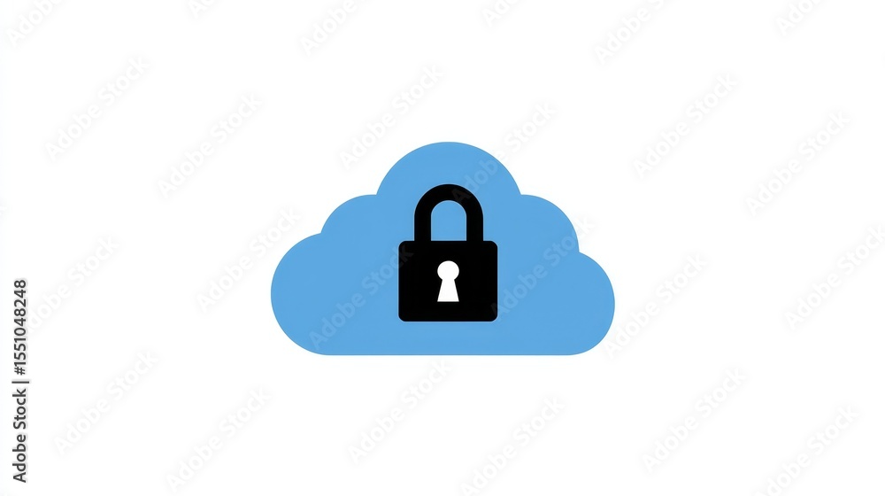 Poster cloud security and data protection, locked cloud icon symbolizing access control confidentiality in 