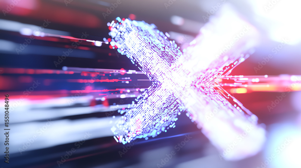 Poster A dynamic digital abstract art showcasing vibrant light trails and a glowing X shape, symbolizing speed and innovation.