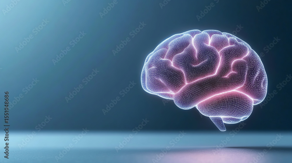 Poster a glowing representation of a human brain showcasing neural connections and cognition in a futuristi