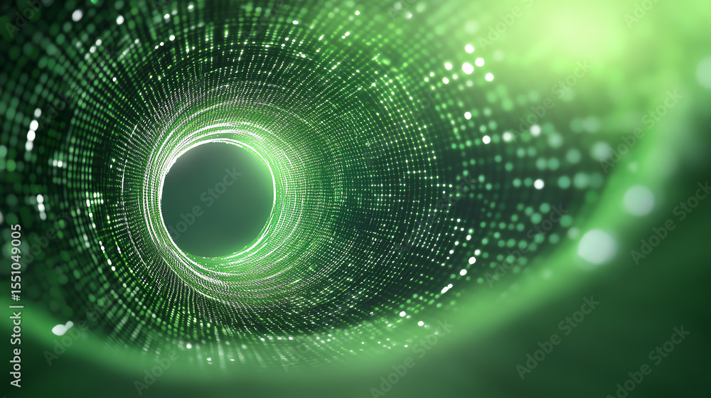 Poster A mesmerizing view of a green digital tunnel filled with sparkling data particles, symbolizing technology's endless possibilities.