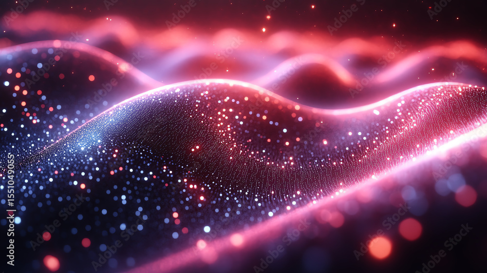 Poster A mesmerizing wave of vibrant particles and lights, creating a captivating visual experience in a digital landscape.