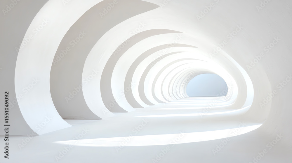 Poster A modern architectural interior featuring smooth, curved lines with soft lighting, creating a sense of calm and space.