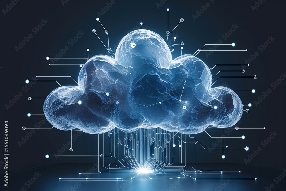 Poster artistic cloud representation with connected nodes in a cutting-edge technology design
