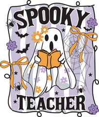 Spooky Teacher Halloween Retro Cute Teacher Ghost Preppy Spooky T shirt Design