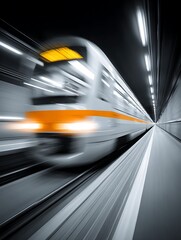 Fast train in dark tunnel