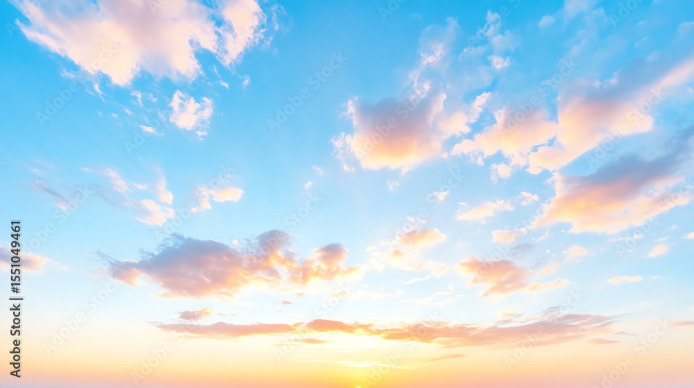 Aufkleber A serene dawn sky with pastel clouds and rays of sunlight creating a peaceful atmosphere for reflection and inspiration.