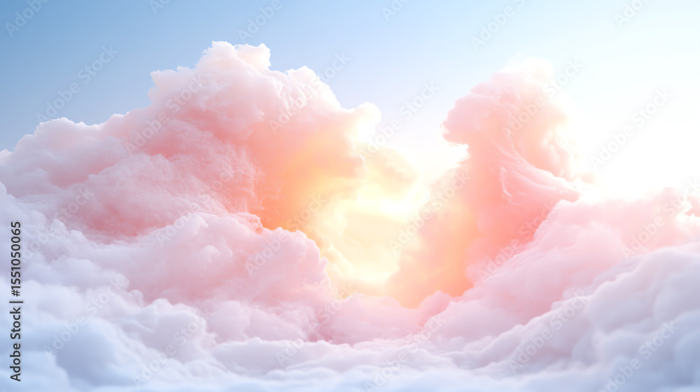 Aufkleber A serene view of pastel clouds illuminated by soft sunlight, creating a peaceful atmosphere in the sky.