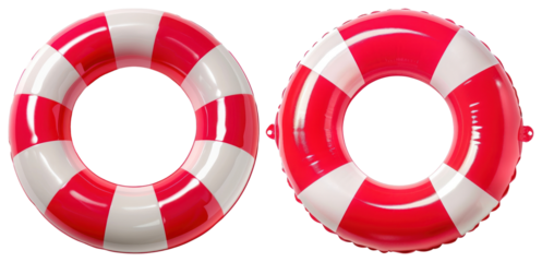 PNG Red and white lifebuoys floating, element set on transparent background