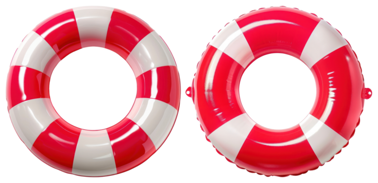 PNG Red and white lifebuoys floating, element set on transparent background