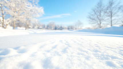 Obraz premium A serene winter landscape showcasing untouched snow under a clear blue sky, evoking a sense of tranquility and peace.