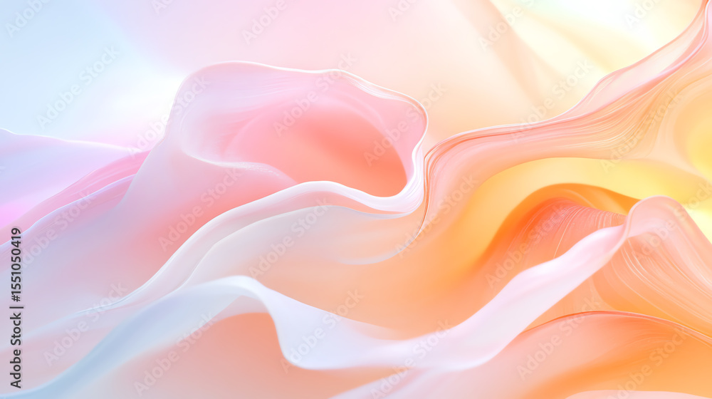 Poster a soft, flowing abstract design with gentle pastel colors blending harmoniously, perfect for backgro