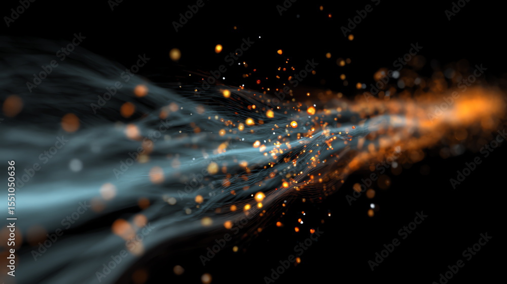 Aufkleber A stunning abstract representation of flowing particles with dynamic motion and glowing elements, perfect for digital art and tech themes.