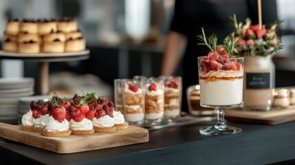 A beautifully arranged assortment of delicious desserts showcasing artistic presentation and vibrant colors, perfect for a sophisticated culinary experience or festive celebration.