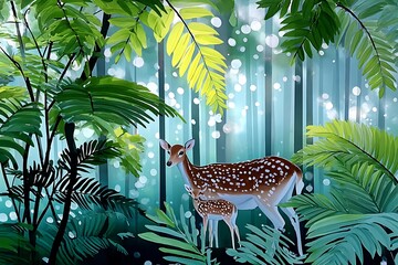 Deer in a lush forest