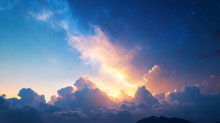 A stunning view of a colorful sky adorned with vibrant clouds during sunset, creating a serene and peaceful atmosphere.