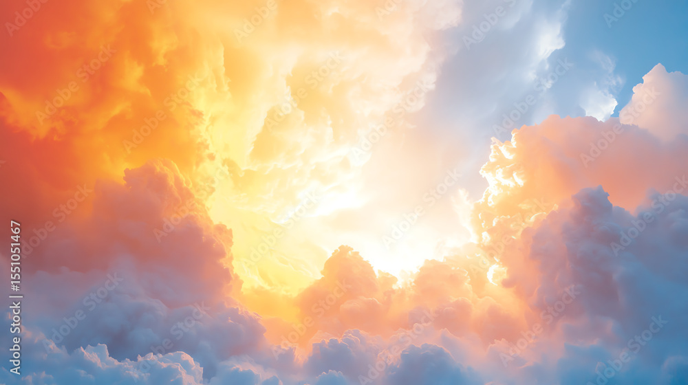 Poster a stunning view of vibrant clouds illuminated by the sun, creating a breathtaking sky that promises 