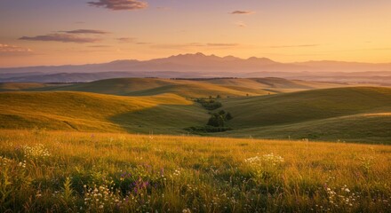 Golden Hour in the Rolling Hills: A Serene Sunset Landscape