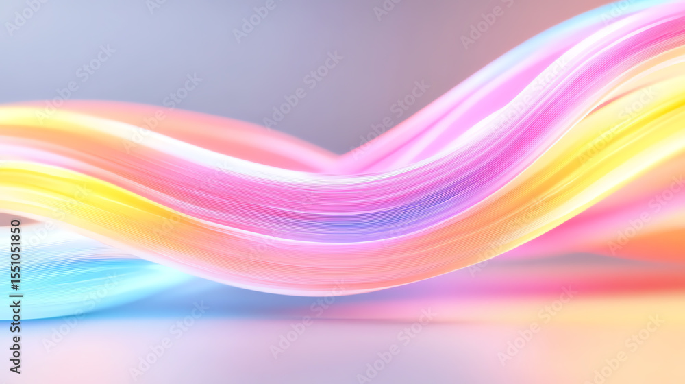 Poster a vibrant and colorful wave of flowing light in pastel shades, creating an ethereal and dreamy atmos