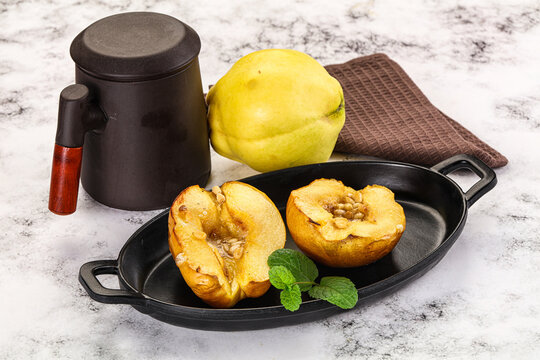 Baked quince with honey and cedar