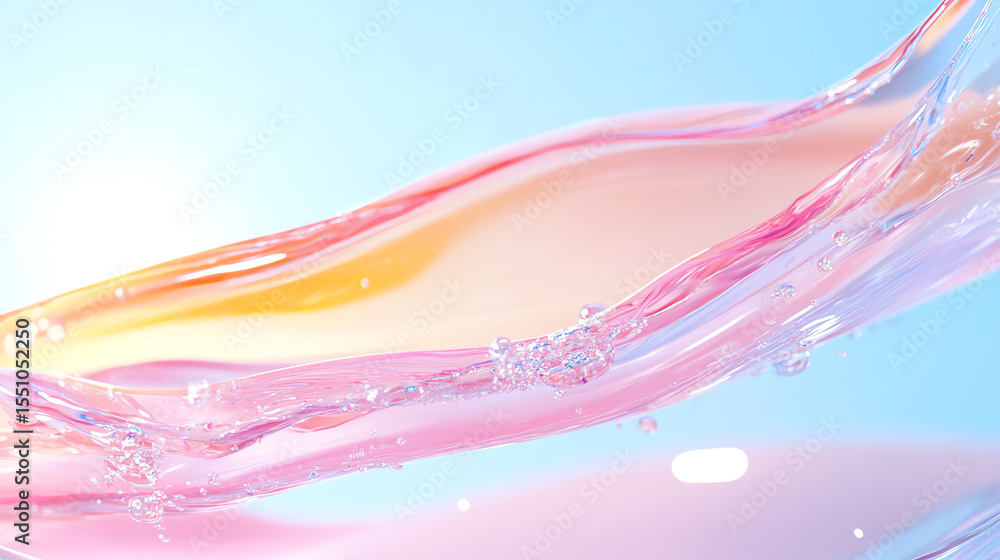 Poster a vibrant splash of colorful liquid swirling elegantly against a soft gradient background, capturing
