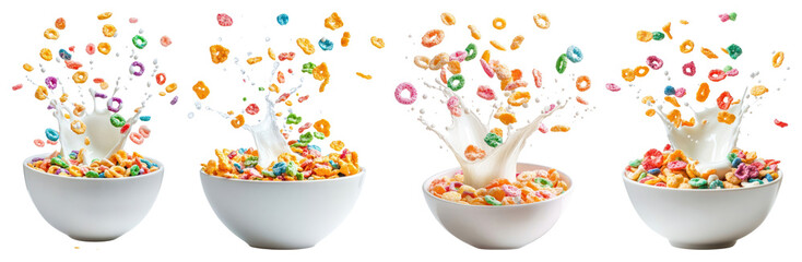 PNG Colorful cereal milk splash, element set on transparent background
