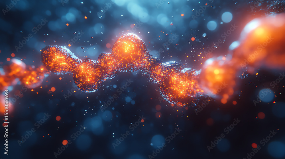 Poster abstract representation of molecular structure with glowing particles, illustrating the beauty of sc