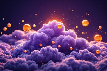 Fototapeta premium Vibrant Purple Clouds with Glowing Orange Orbs Symbolizing Cloud Technology and Digital Innovation