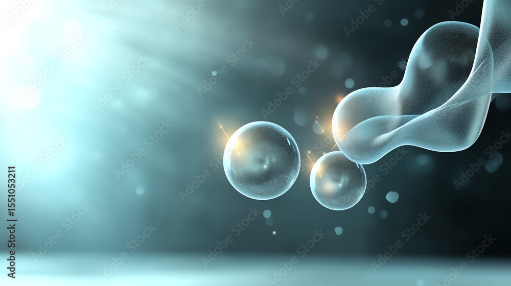 Poster An abstract representation of bubbles and smoke with soft lighting, creating a serene and ethereal atmosphere.