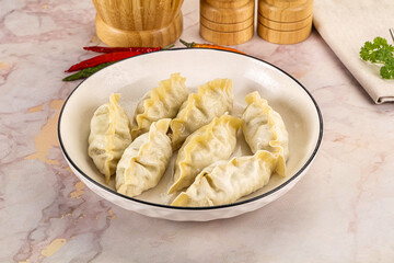 Japanese steamed Gyoza stuffed dumplings