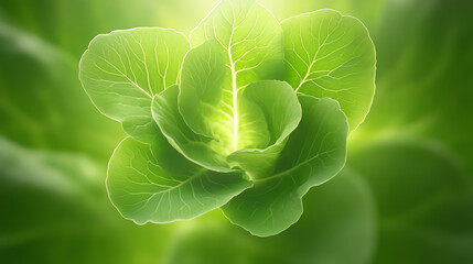 Beautiful close-up of fresh green lettuce leaves illuminated by soft light, showcasing vibrant colors and natural textures.