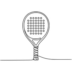 Single continuous line art illustration of a padel racket