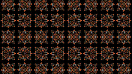 Ornate floral pattern with intricate designs on a black background and detailed symmetrical arrangement