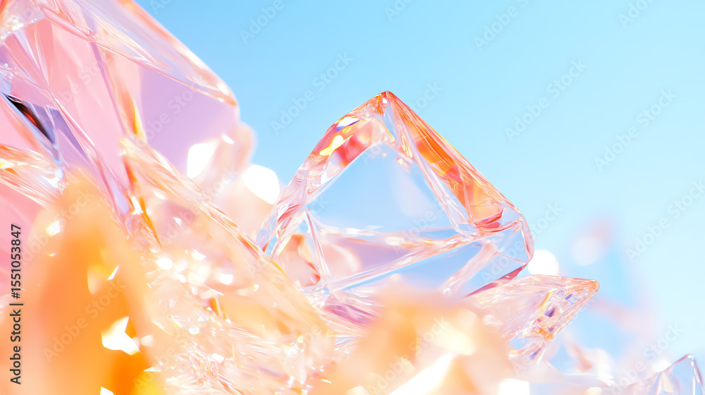 Poster close-up of colorful crystals illuminated by sunlight, creating a vibrant play of light and reflecti