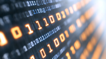 Close-up of binary code in vibrant colors, representing digital world and data processing. Perfect for tech-related themes.
