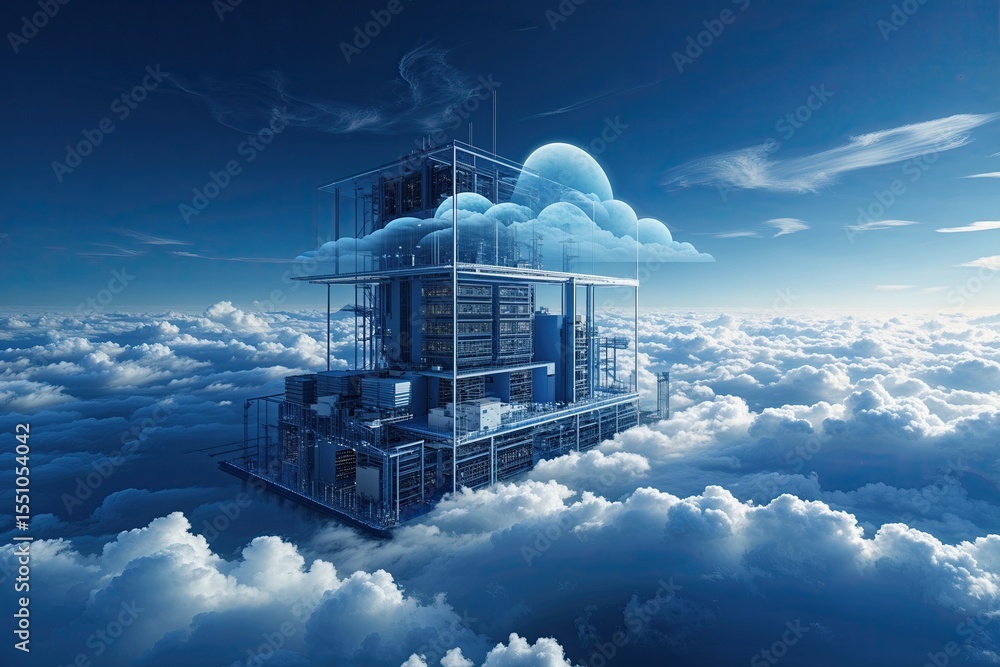 Poster advanced cloud architecture and reliable online data repositories in a deep blue expanse with ethere