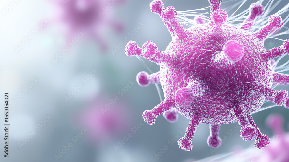 Poster Close-up view of a virus particle with intricate details, showcasing its structure and color, representing health and microbiology.