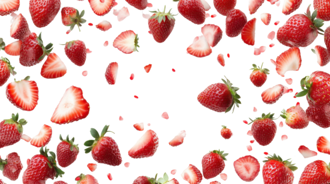 Seamless repeating pattern with fresh red strawberries and green leaves for decorative design isolated on white background