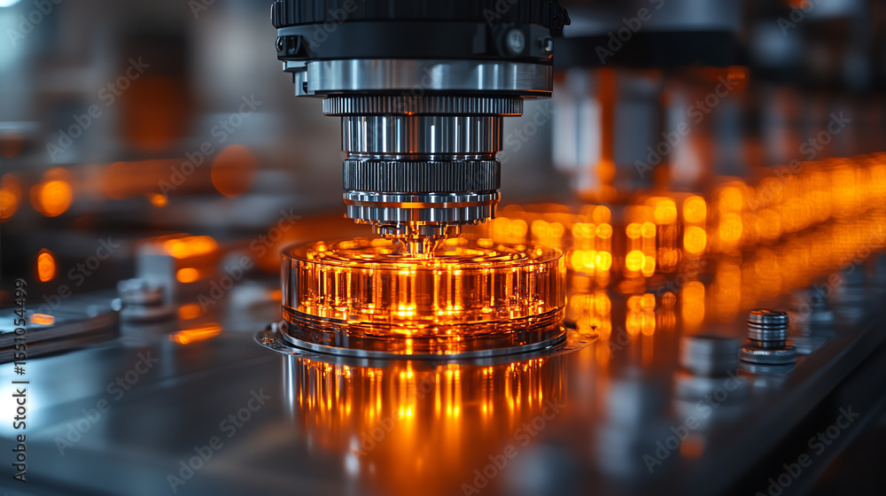 Aufkleber detailed close-up of a machine component in a manufacturing process, showcasing precision and techno