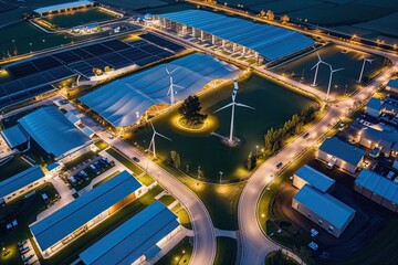 Aerial View of Twilight Beauties: Clean Technology and Wind Energy Integration