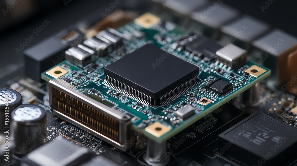 Aufkleber High-resolution close-up of a computer chip on a circuit board showcasing intricate details and advanced technology.