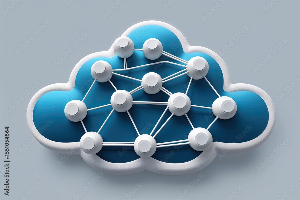 Poster modern cloud graphic featuring linking nodes for enhanced data management and streamlined connectivi