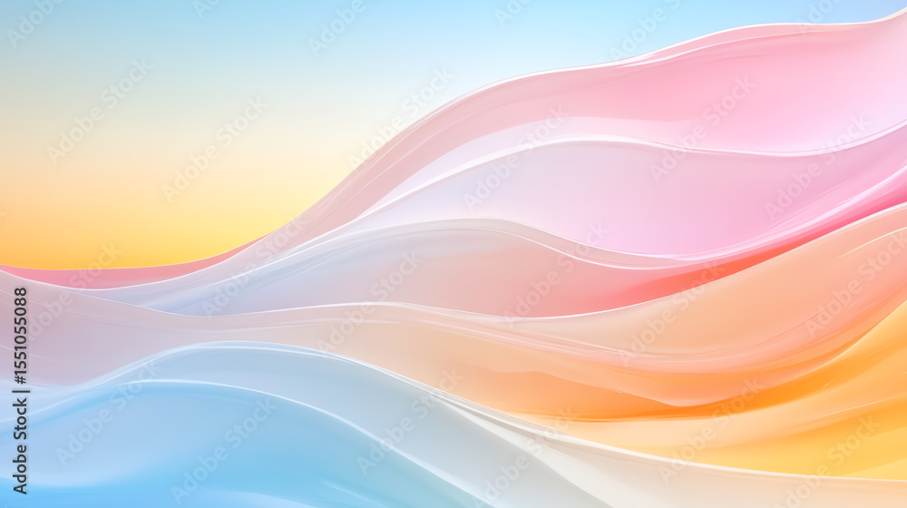 Poster Soft pastel waves create a serene atmosphere, blending colors for a calming effect ideal for backgrounds and design projects.