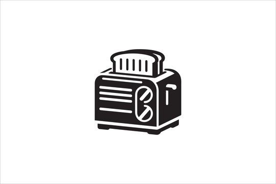 Black and white, with a simple and minimalistic toster machine silhouette isolated on a white background