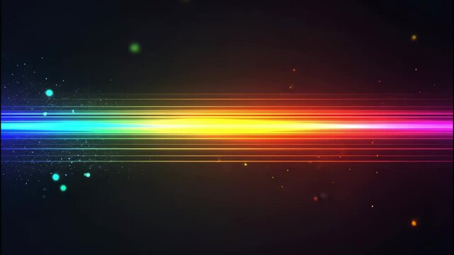 Abstract neon line with spectrum of rainbow colors in digital gradient background. 